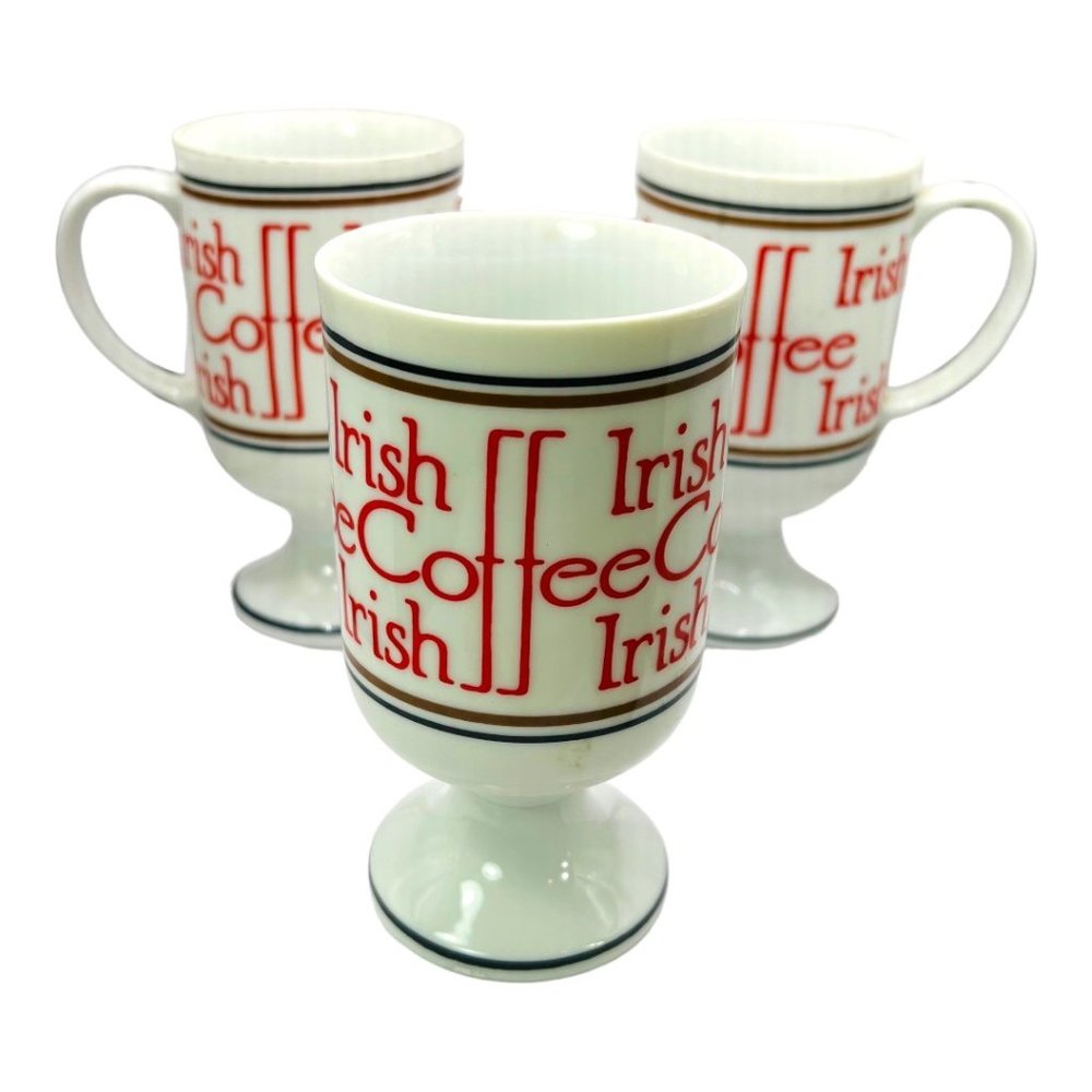 Set of 3 Footed Ceramic "Irish Coffee" Mugs by Graphic Gourmet